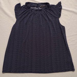 Adrianna Papell | White Polka-Dot Navy Blue Ruffle Sleeve Blouse | Size XL